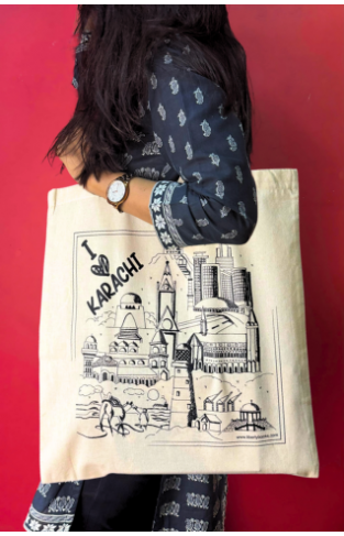 I Love karachi Cotton Printed Tote Bag