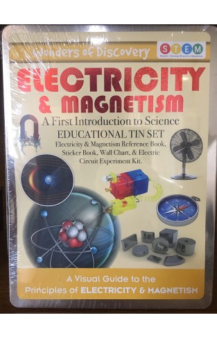 Electricity & Magnetism – Wonders of Learning Tin Set: Electricity & Magnetism Reference Book, Sticker Book, Wall Chart, & Electric Circuit Experiment Kit