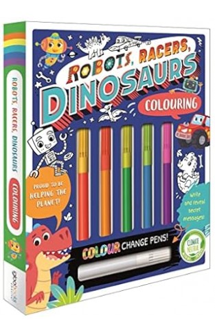 ROBOTS, RACERS, DINOSAURS COLOURING.